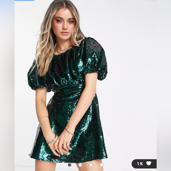 ASOS Miss Selfridge mini green sequin dress - Picture 1 of 3